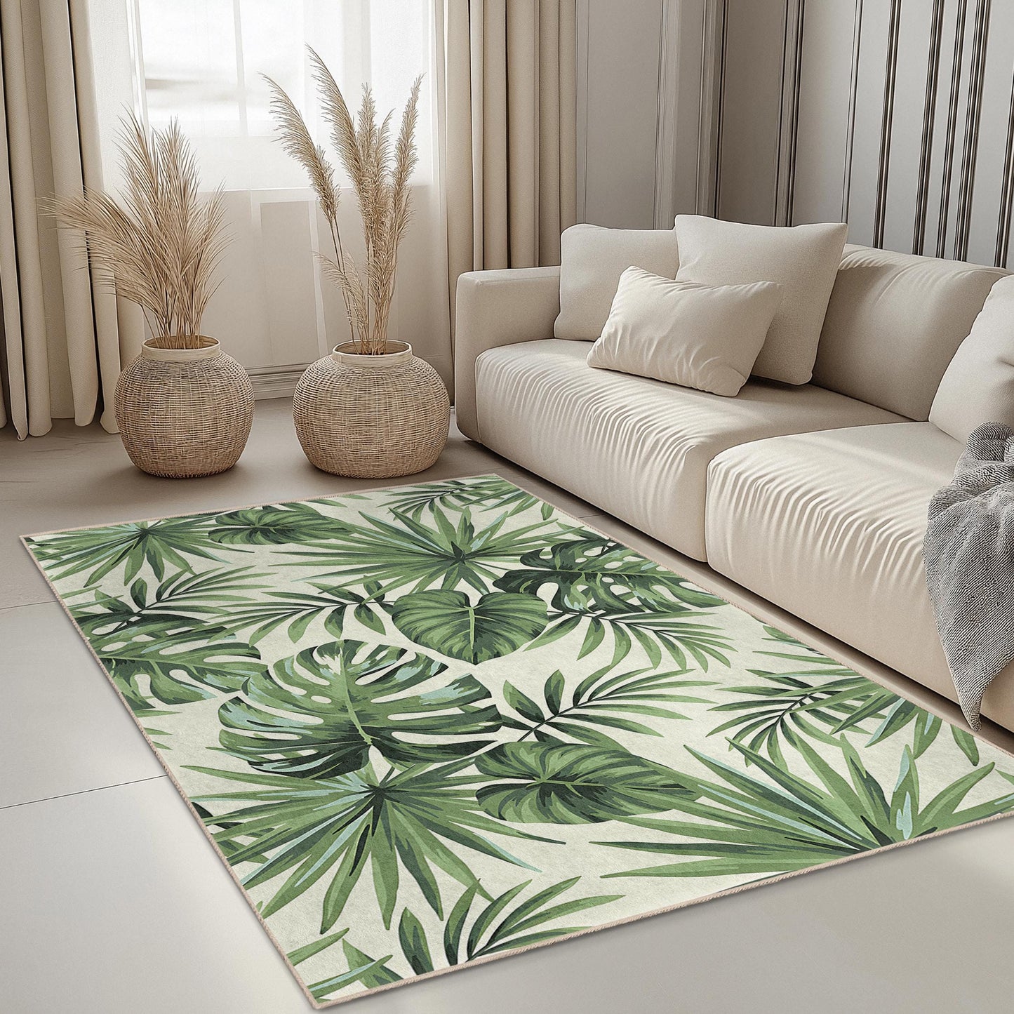 Tropical Leaf Pattern Area Rug, Rectangular Indoor Carpet, Living Room Decor, Plant Lover's Rug, Nature Inspired Home Decor