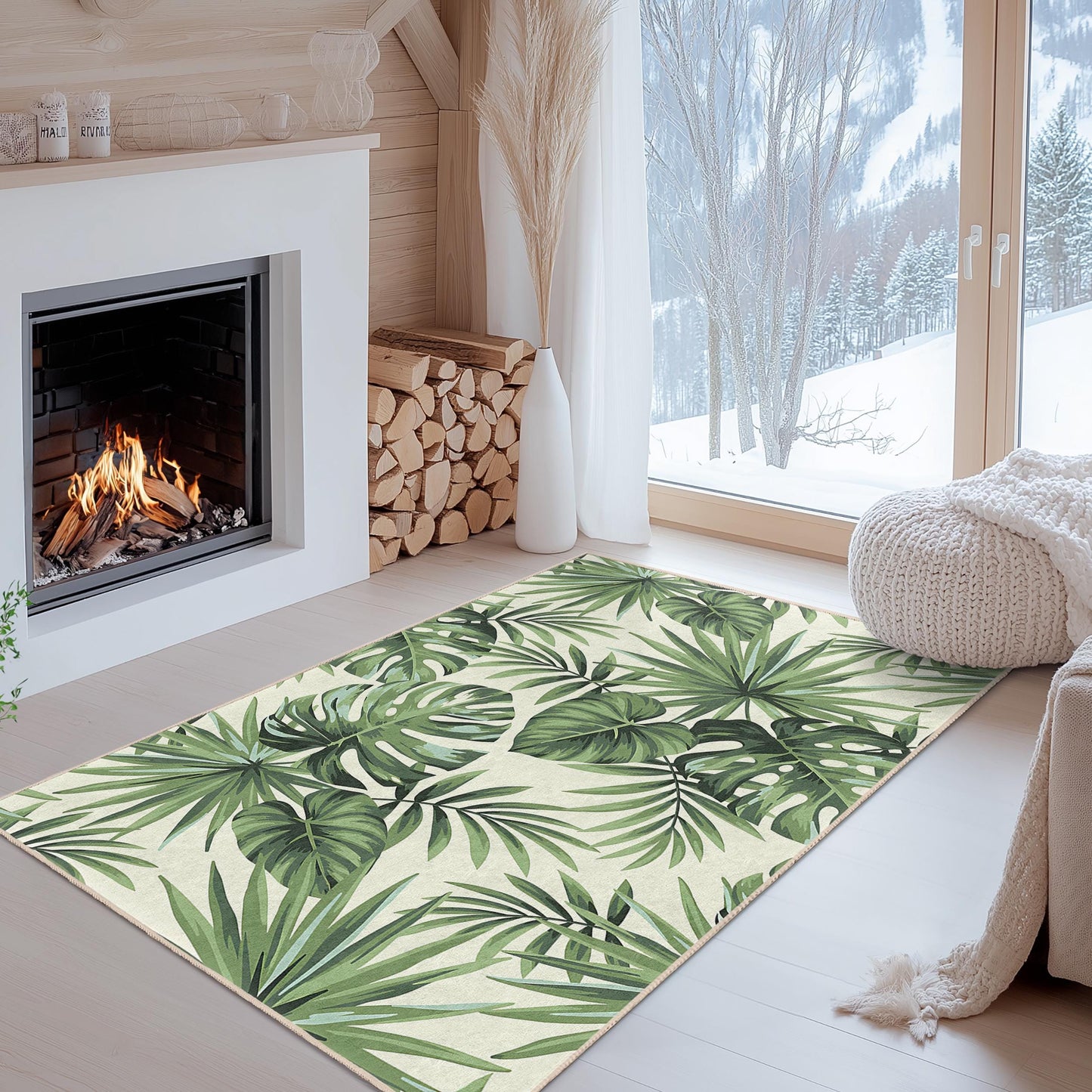 Tropical Leaf Pattern Area Rug, Rectangular Indoor Carpet, Living Room Decor, Plant Lover's Rug, Nature Inspired Home Decor