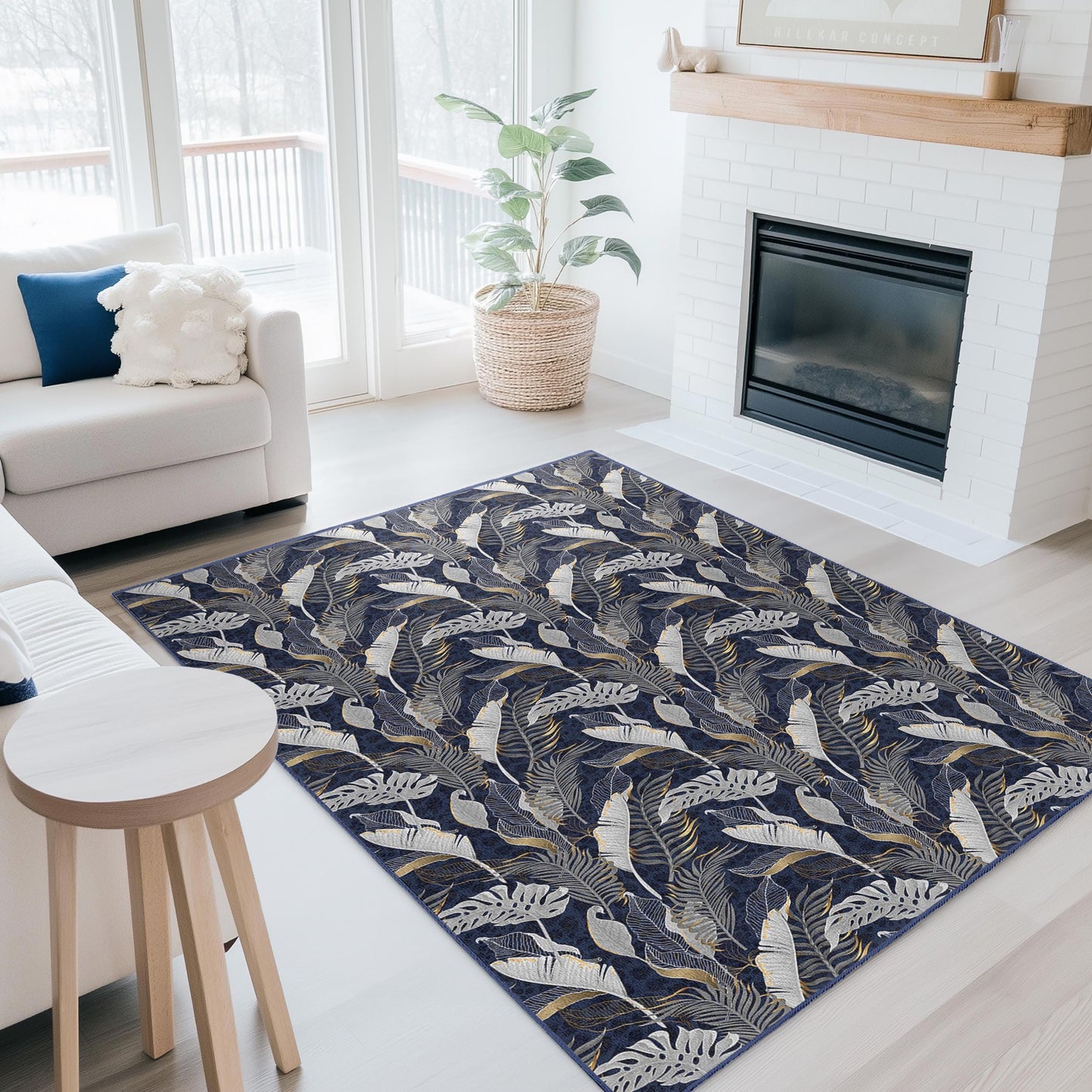 Elegant Leaf Pattern Rectangular Area Rug, Floral Design Living Room Carpet, Soft Home Decor Rug, Modern Aesthetic Rug