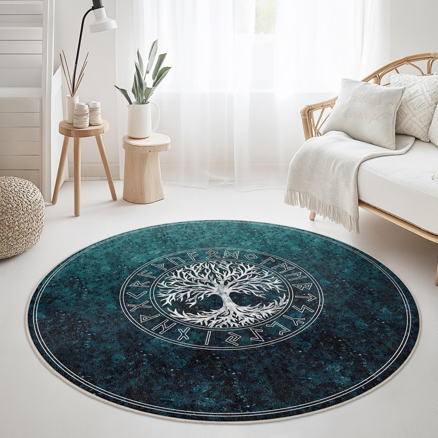 Tree of Life Round Area Rug, Bohemian Decorative Rug, Circular Living Room Carpet, Nature-Inspired Home Decor, Eco-Friendly Rug