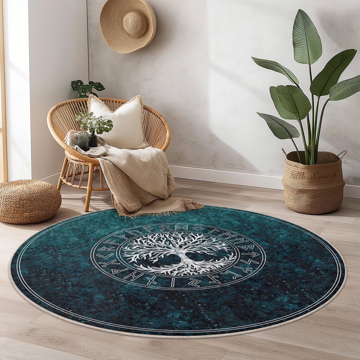 Tree of Life Round Area Rug, Bohemian Decorative Rug, Circular Living Room Carpet, Nature-Inspired Home Decor, Eco-Friendly Rug