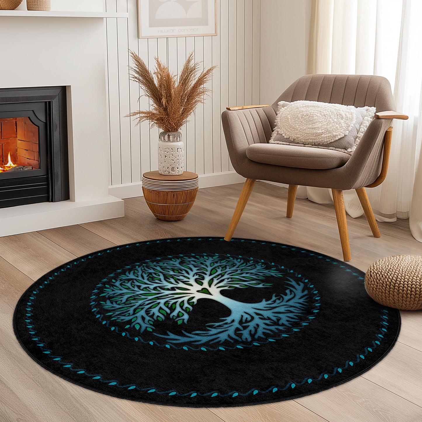 Vibrant Tree of Life Round Area Rug, Artistic Round Carpet, Living Room Decor, Nature Inspired Rug, Eco-Friendly Home Accent