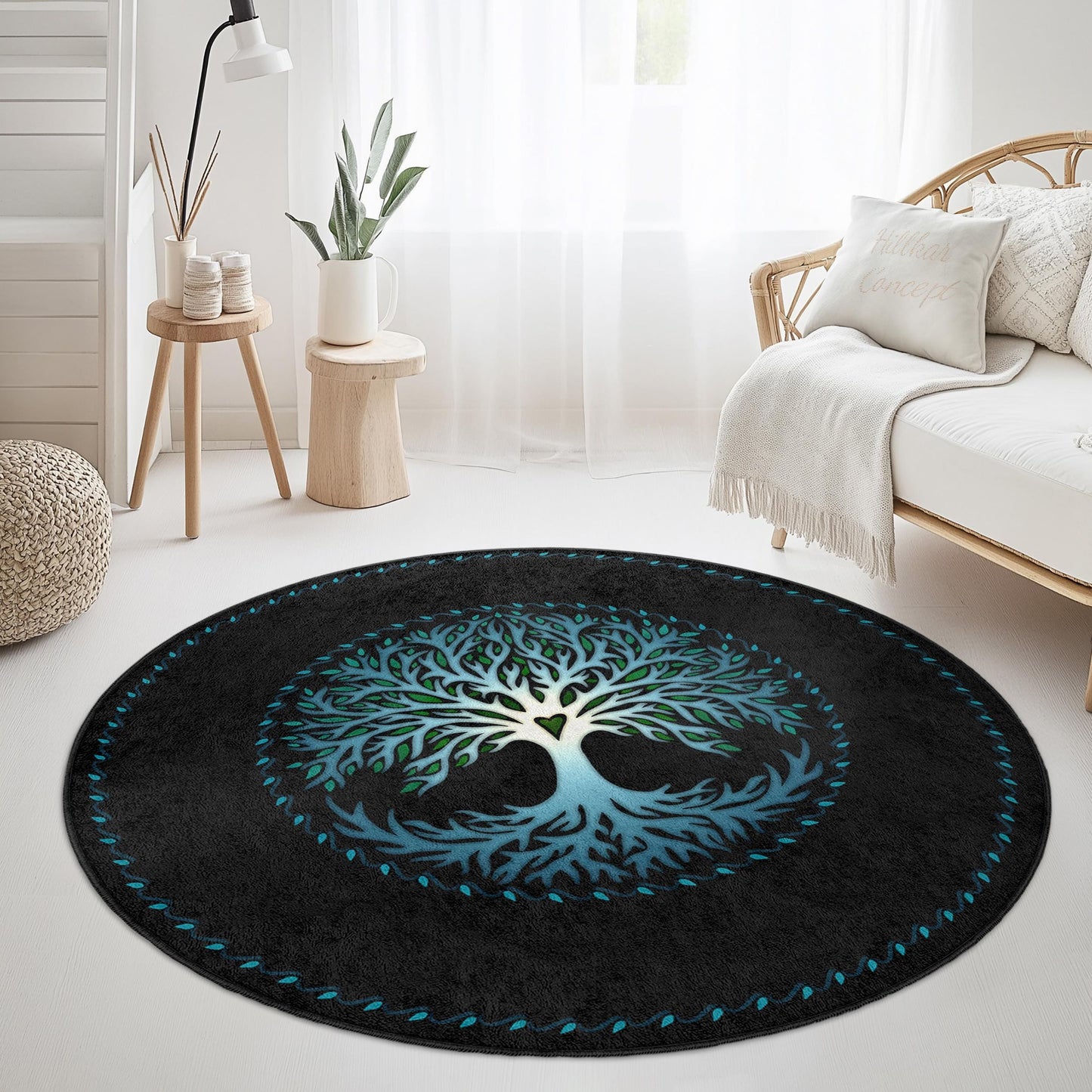 Vibrant Tree of Life Round Area Rug, Artistic Round Carpet, Living Room Decor, Nature Inspired Rug, Eco-Friendly Home Accent