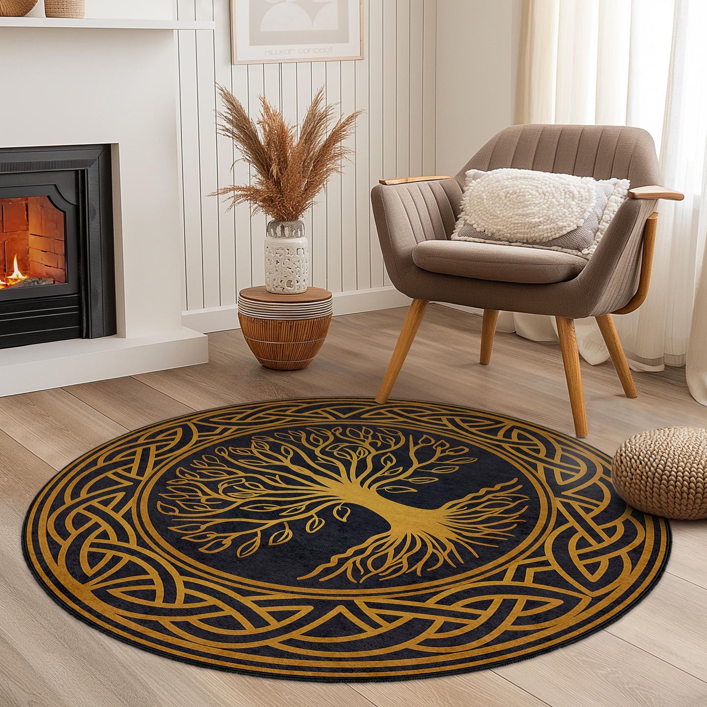 Celtic Tree of Life Round Area Rug, Artistic Round Carpet, Bohemian Home Decor, Nature Inspired Rug, Decorative Round Rug