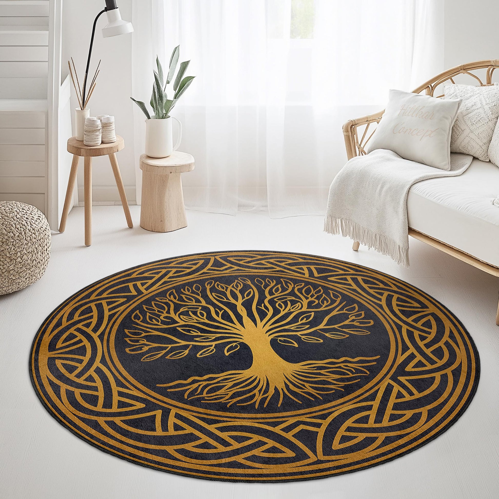 Celtic Tree of Life Round Area Rug, Artistic Round Carpet, Bohemian Home Decor, Nature Inspired Rug, Decorative Round Rug