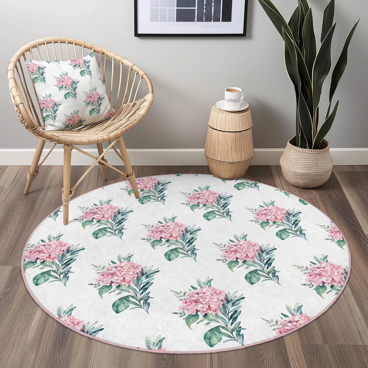 Floral Pattern Round Area Rug, Elegant Flower Design Rug, Botanical Round Carpet for Living Room, Soft Floral Decor, Home Accent