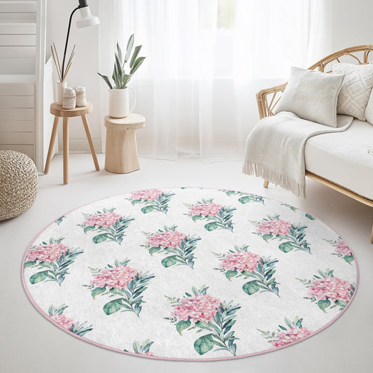 Floral Pattern Round Area Rug, Elegant Flower Design Rug, Botanical Round Carpet for Living Room, Soft Floral Decor, Home Accent