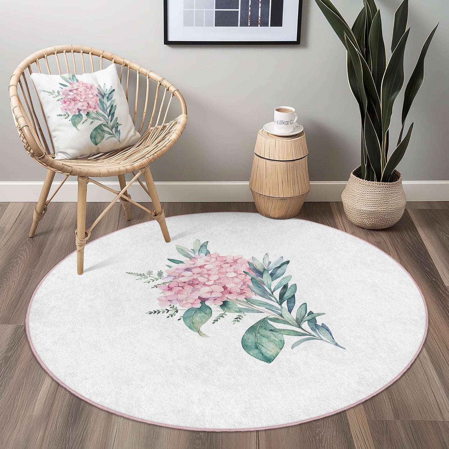 Floral Round Area Rug, Soft Floral Pattern Rug for Living Room, Round Decorative Rug, Bohemian Style Home Decor