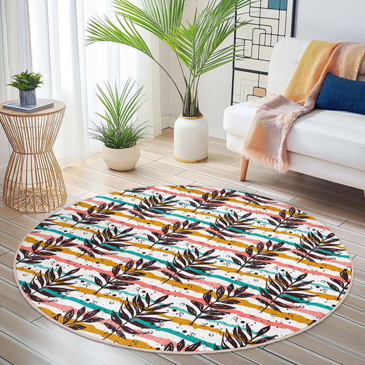 Vibrant Floral Round Area Rug, Colorful Leaf Pattern Rug, Boho Chic Living Room Decor, Soft Round Carpet for Home, Decorative Accent Rug