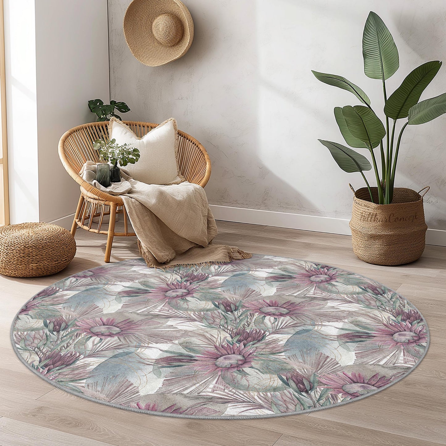 Floral Round Area Rug, Elegant Round Carpet, Living Room Decor, Boho Chic Rug, Home Interior Design, Modern Round Rug