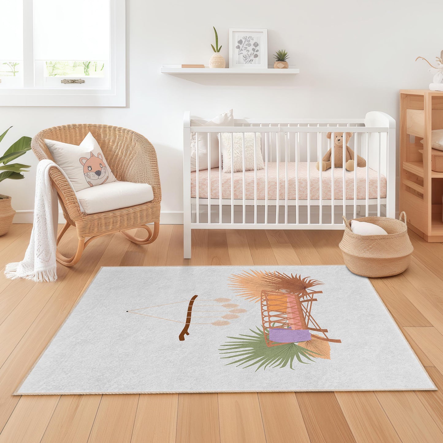 Boho Chic Rectangular Kids Room Rug, Soft Nursery Carpet, Playful Decor for Children's Room, Cozy Bedroom Rug, Non-Slip Mat