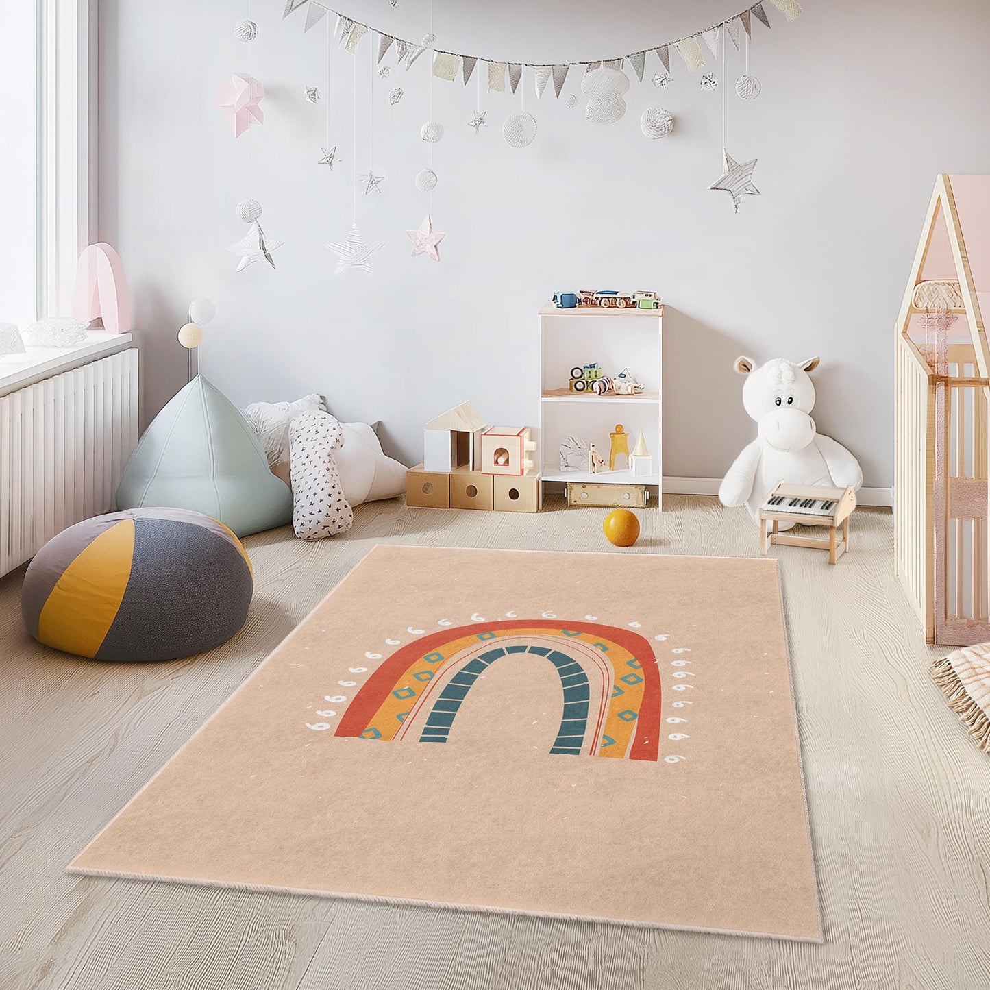 Rainbow Pattern Rectangular Kids Rug, Colorful Nursery Carpet, Playroom Decor, Childrens Room Mat, Soft Kids Area Rug
