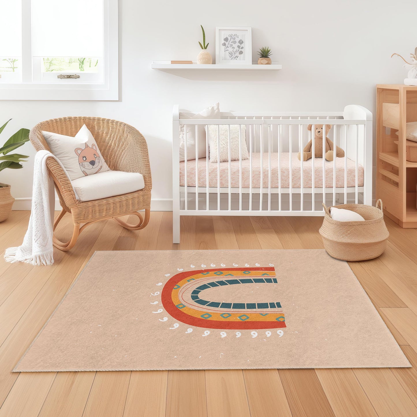 Rainbow Pattern Rectangular Kids Rug, Colorful Nursery Carpet, Playroom Decor, Childrens Room Mat, Soft Kids Area Rug