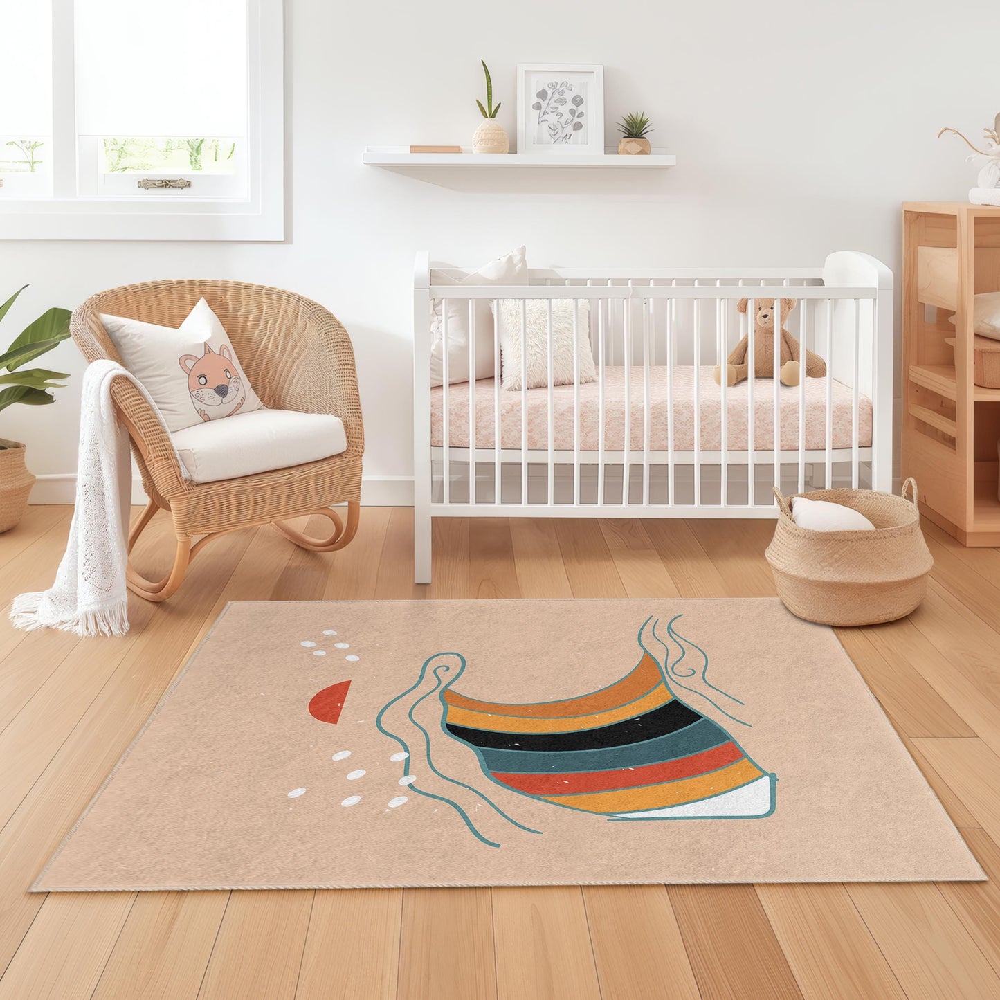Colorful Wave Pattern Rectangular Kids Rug, Beach Themed Decor, Soft Playroom Carpet, Surfer Room Rug, Ocean Inspired Mat