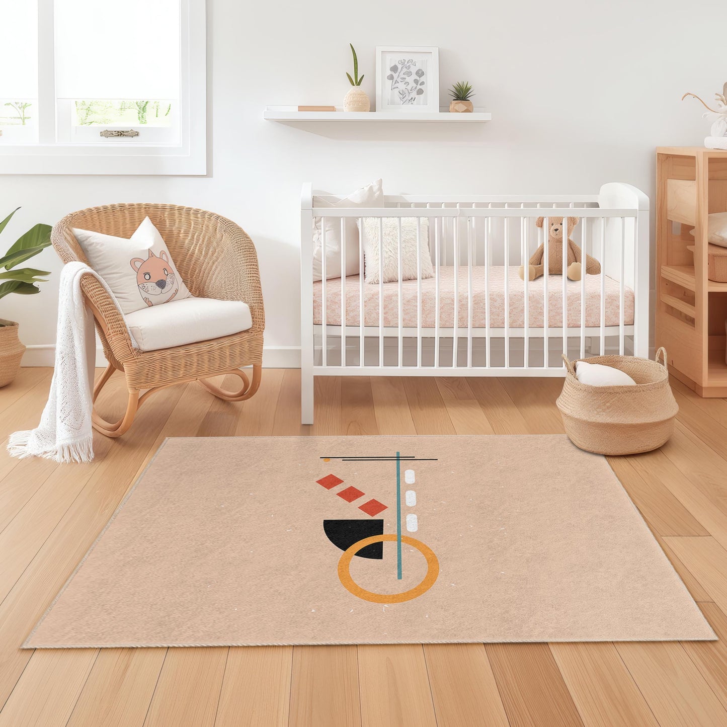 Geometric Shapes Playful Kids Rug, Rectangle Kids Room Carpet, Modern Design Playmat, Colorful Nursery Dcor, Soft Children's Rug