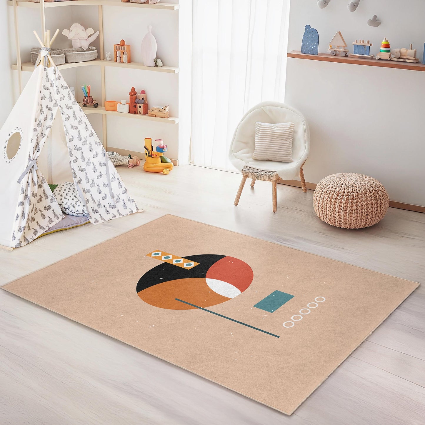 Colorful Geometric Rectangle Area Rug, Modern Kids Room Decor, Playful Kid's Carpet, Stylish Nursery Rug, Soft Play Mat