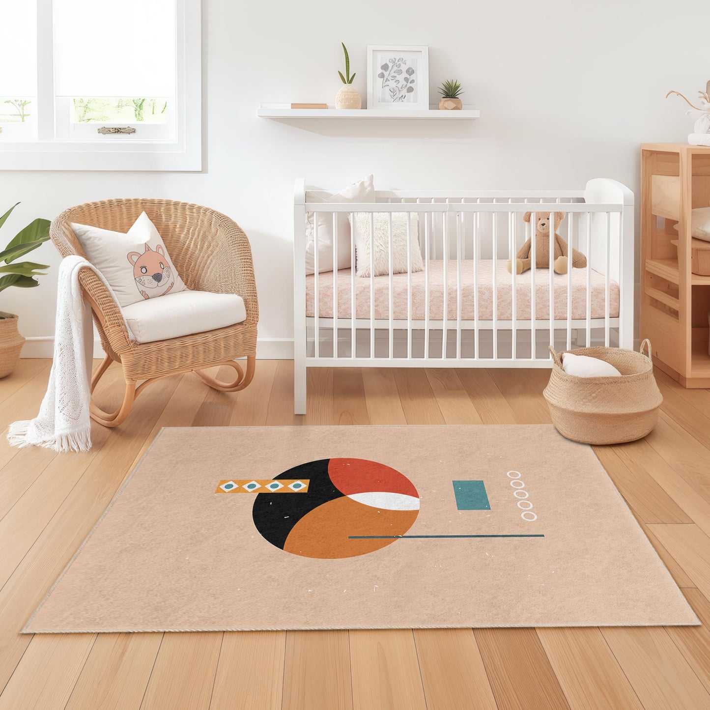 Colorful Geometric Rectangle Area Rug, Modern Kids Room Decor, Playful Kid's Carpet, Stylish Nursery Rug, Soft Play Mat