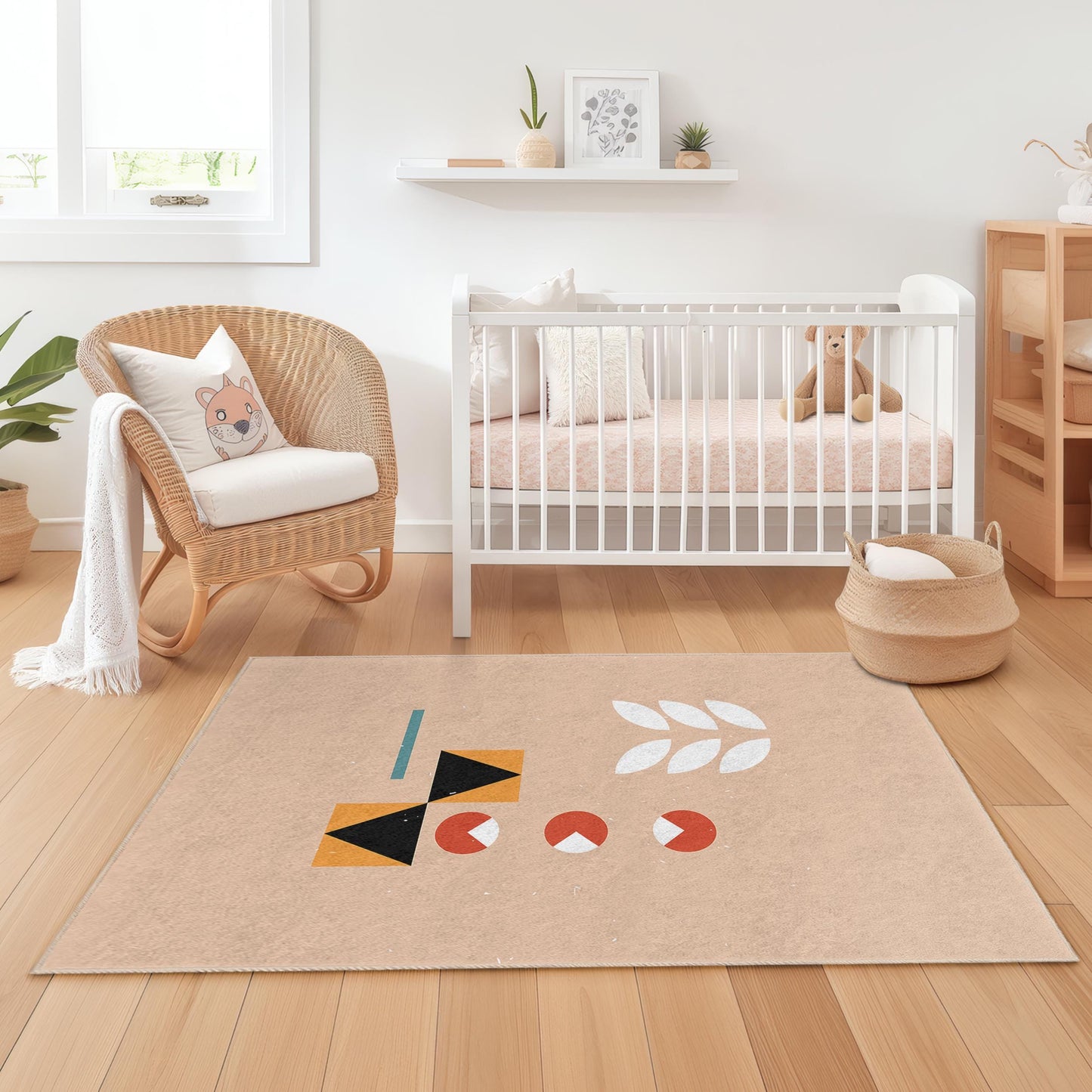 Geometric Kids Rug: Modern Playroom Carpet, Colorful Nursery Decor