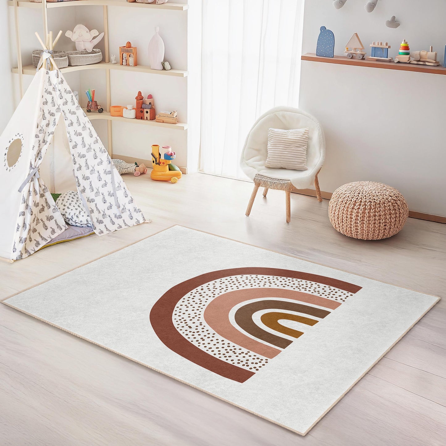 Rainbow Pattern Kids Room Rug, Rectangular Play Rug, Soft Nursery Carpet, Colorful Toddler Rug, Playroom Decor, Childrens Rug