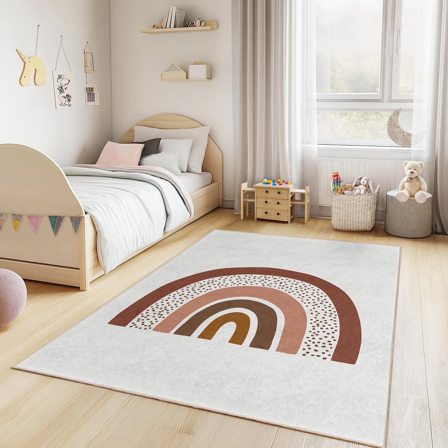 Rainbow Pattern Kids Room Rug, Rectangular Play Rug, Soft Nursery Carpet, Colorful Toddler Rug, Playroom Decor, Childrens Rug