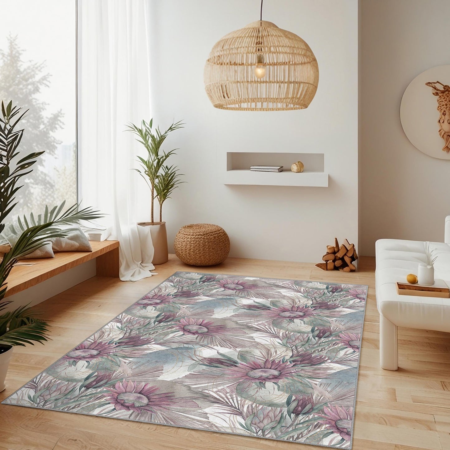 Floral Elegance Rectangular Area Rug, Botanical Design Carpet, Flower Pattern Rug for Home Decor, Living Room, Bedroom, Dining Room