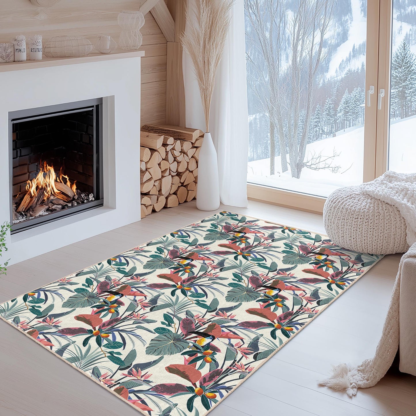 Tropical Floral Pattern Rectangular Area Rug, Boho Chic Home Decor, Indoor Carpet for Living Room, Kitchen, Bedroom, and Office