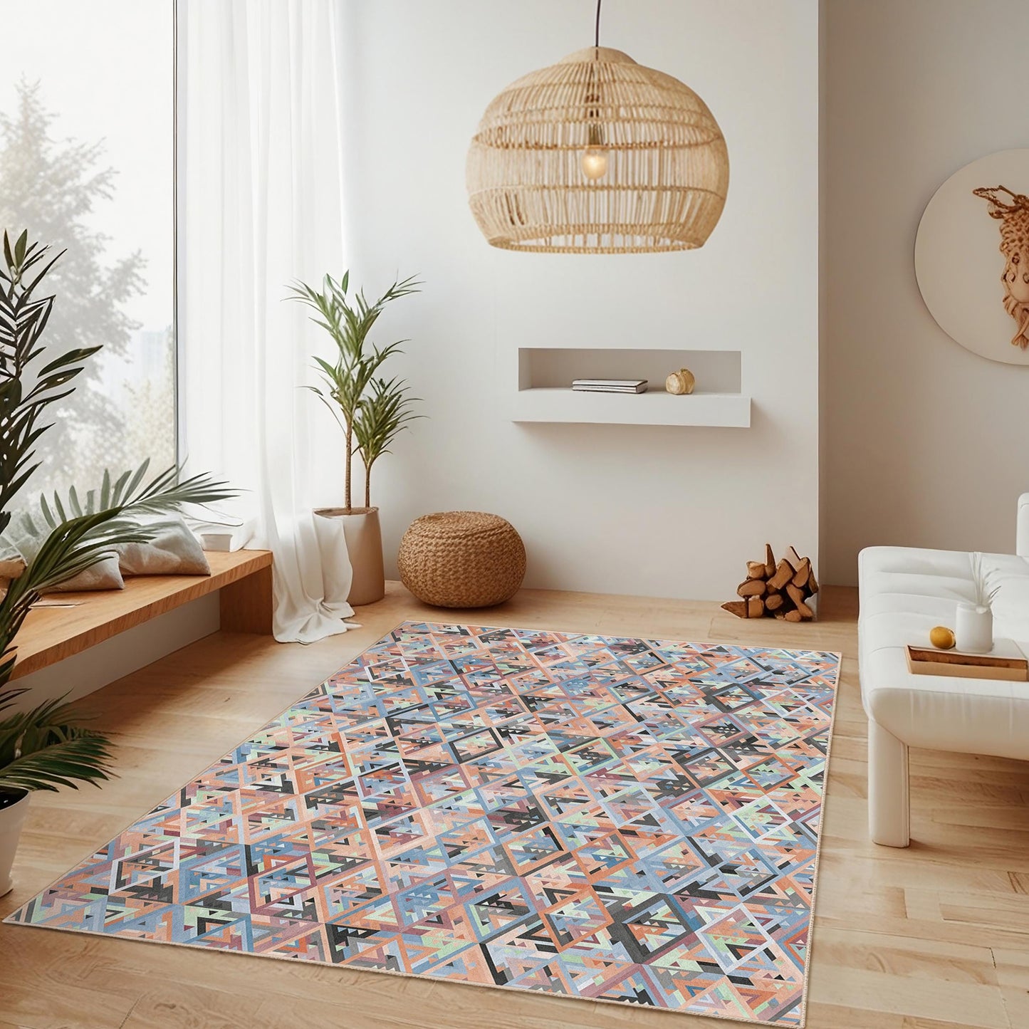 Geometric Triangles Area Rug, Rectangular Abstract Carpet, Modern Living Room Decor, Stylish Home Flooring, Unique Geometric Rug