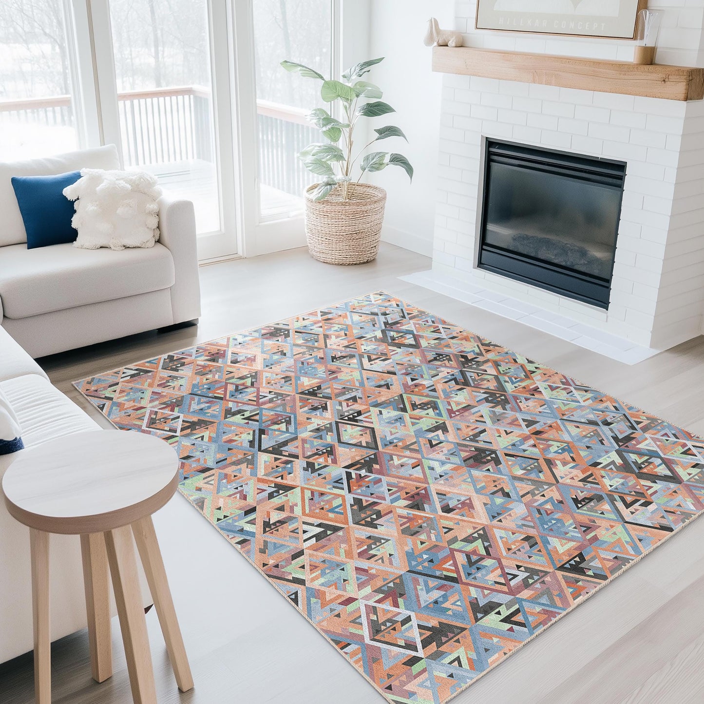 Geometric Triangles Area Rug, Rectangular Abstract Carpet, Modern Living Room Decor, Stylish Home Flooring, Unique Geometric Rug