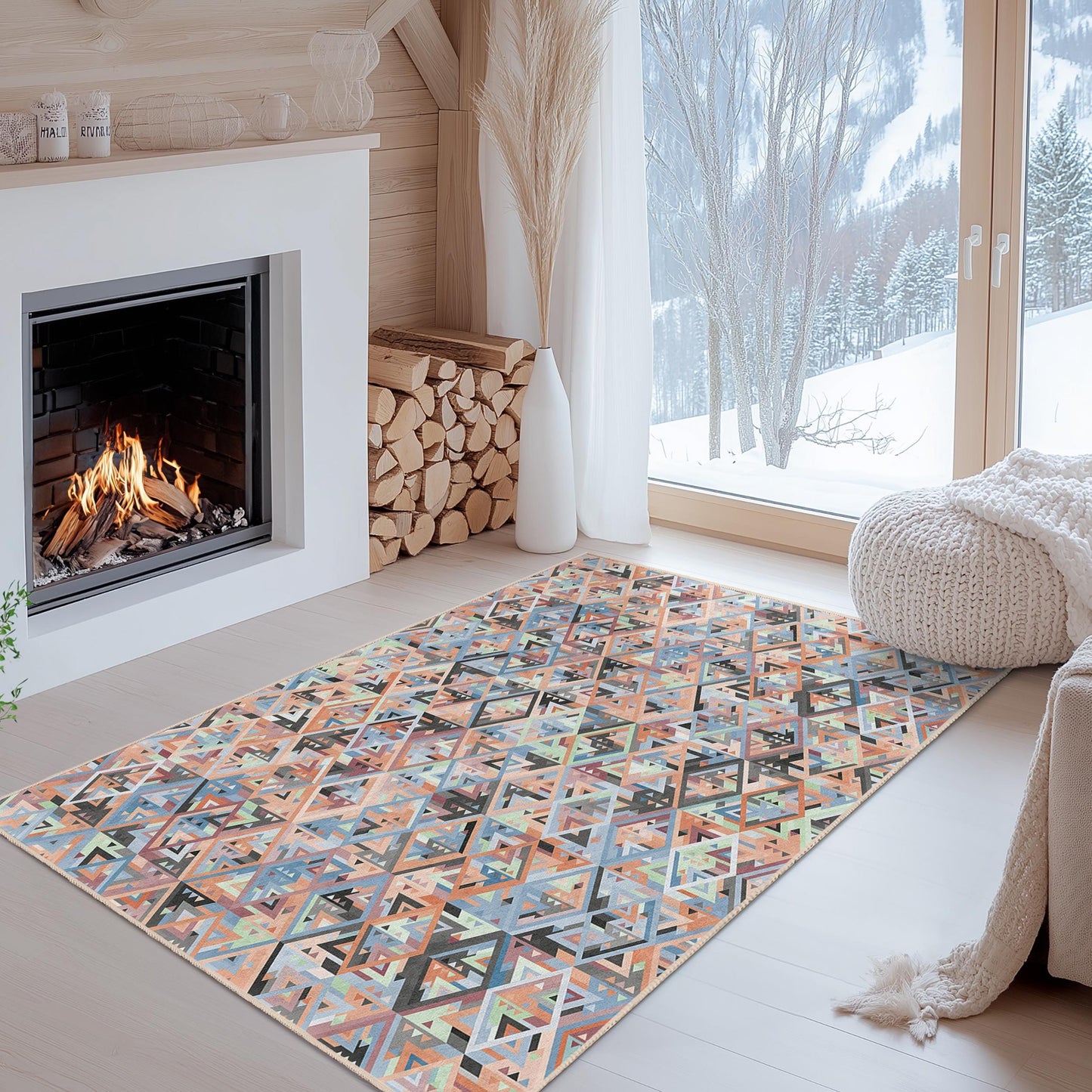 Geometric Triangles Area Rug, Rectangular Abstract Carpet, Modern Living Room Decor, Stylish Home Flooring, Unique Geometric Rug
