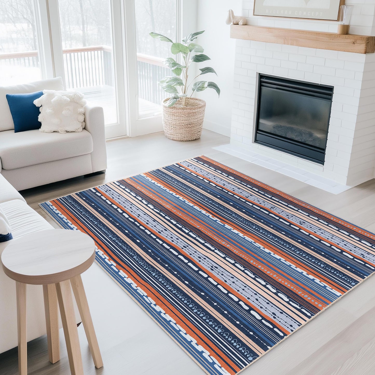 Elegant Striped Rectangle Area Rug, Modern Geometric Design, Soft Living Room Carpet, Decorative Floor Mat for Home