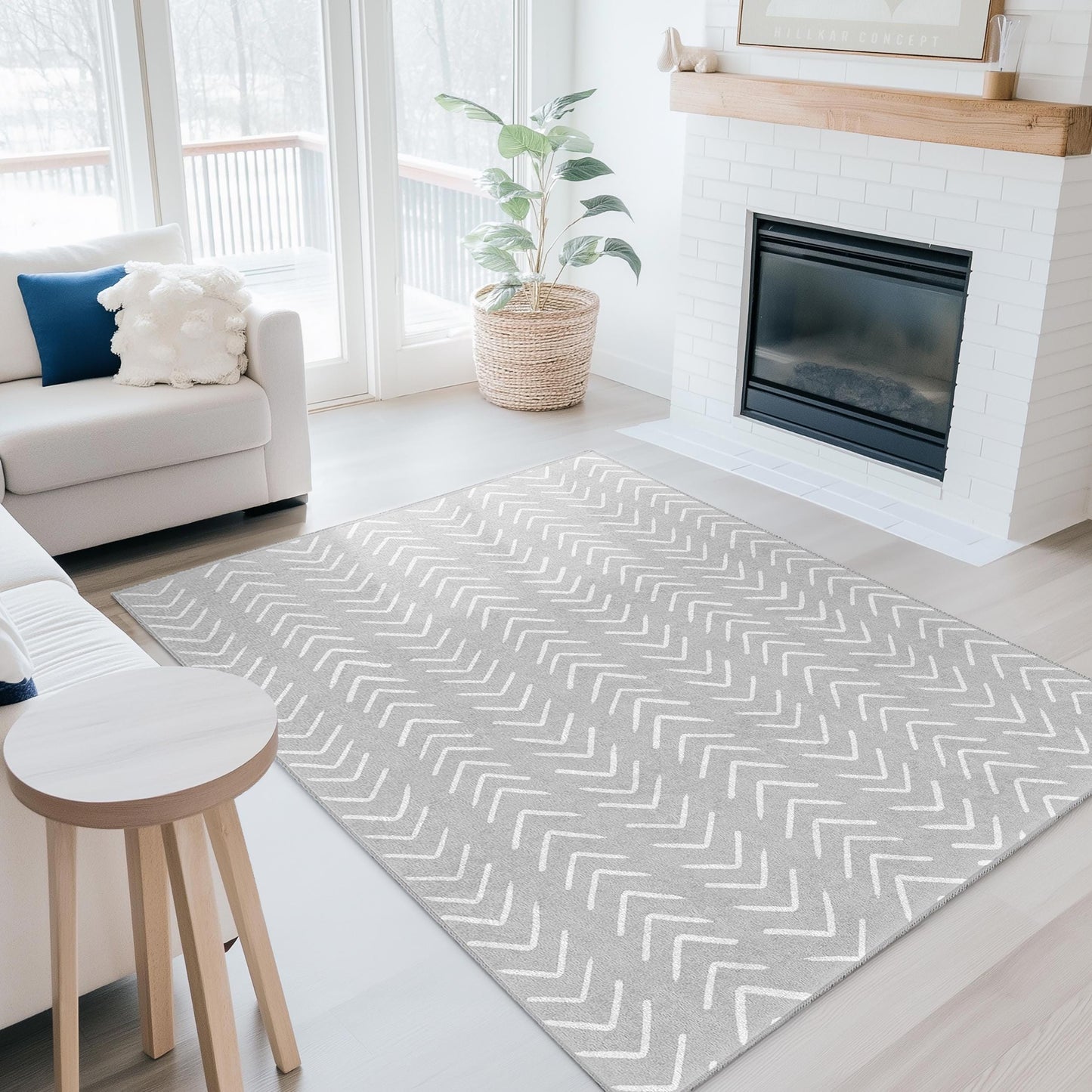Chevron Pattern Rectangle Area Rug, Modern Grey and White Carpet, Stylish Living Room Rug, Elegant Home Decor, Soft Floor Mat