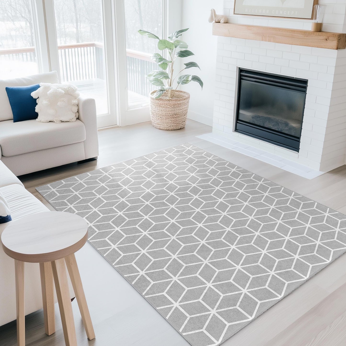 Modern Geometric Rectangular Area Rug, Stylish Honeycomb Pattern Carpet, Durable Living Room Rug, Chic Bedroom Decor