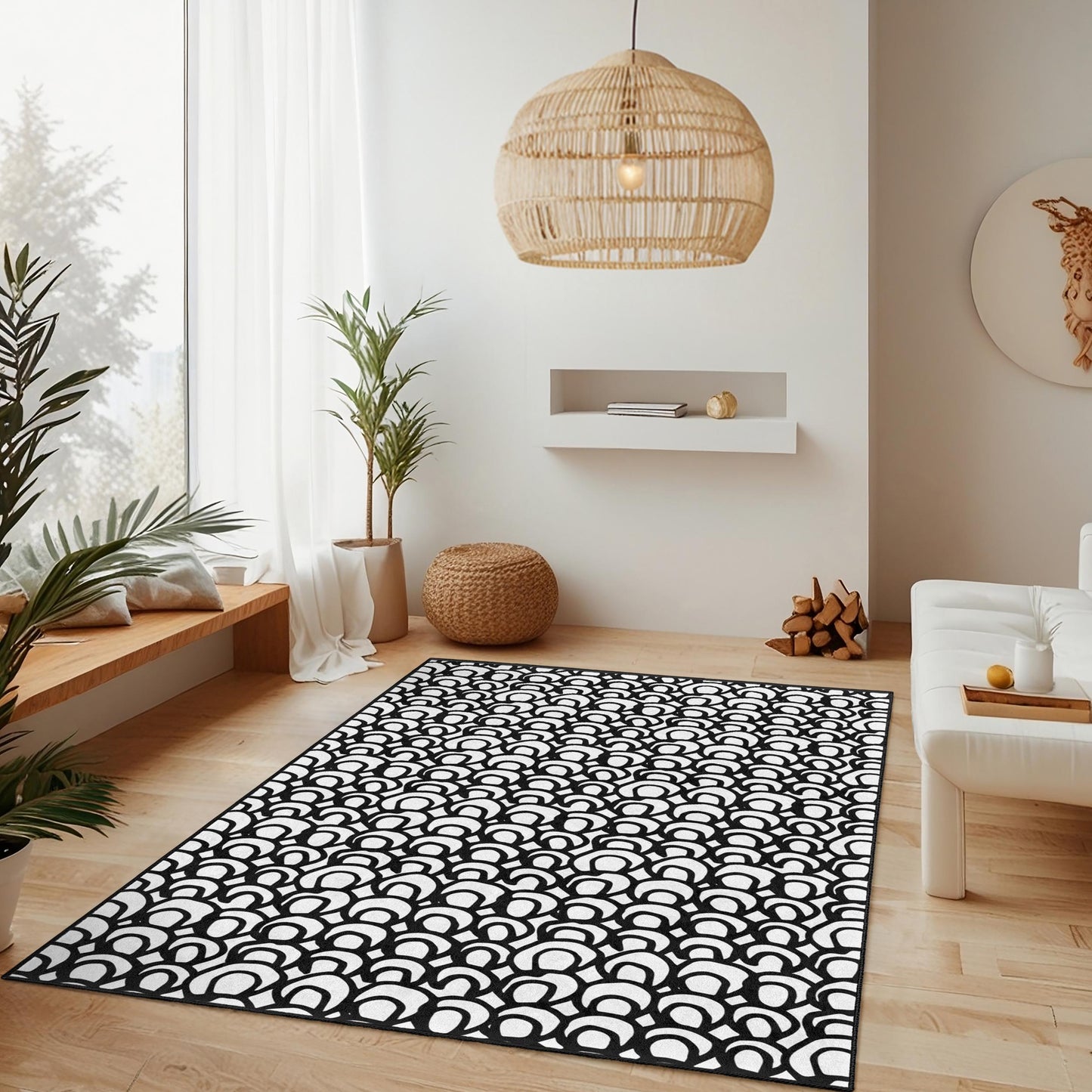 Modern Black and White Abstract Rectangle Rug, Stylish Area Rug for Home Decor, Chic Living Room Carpet, Contemporary Floor Mat