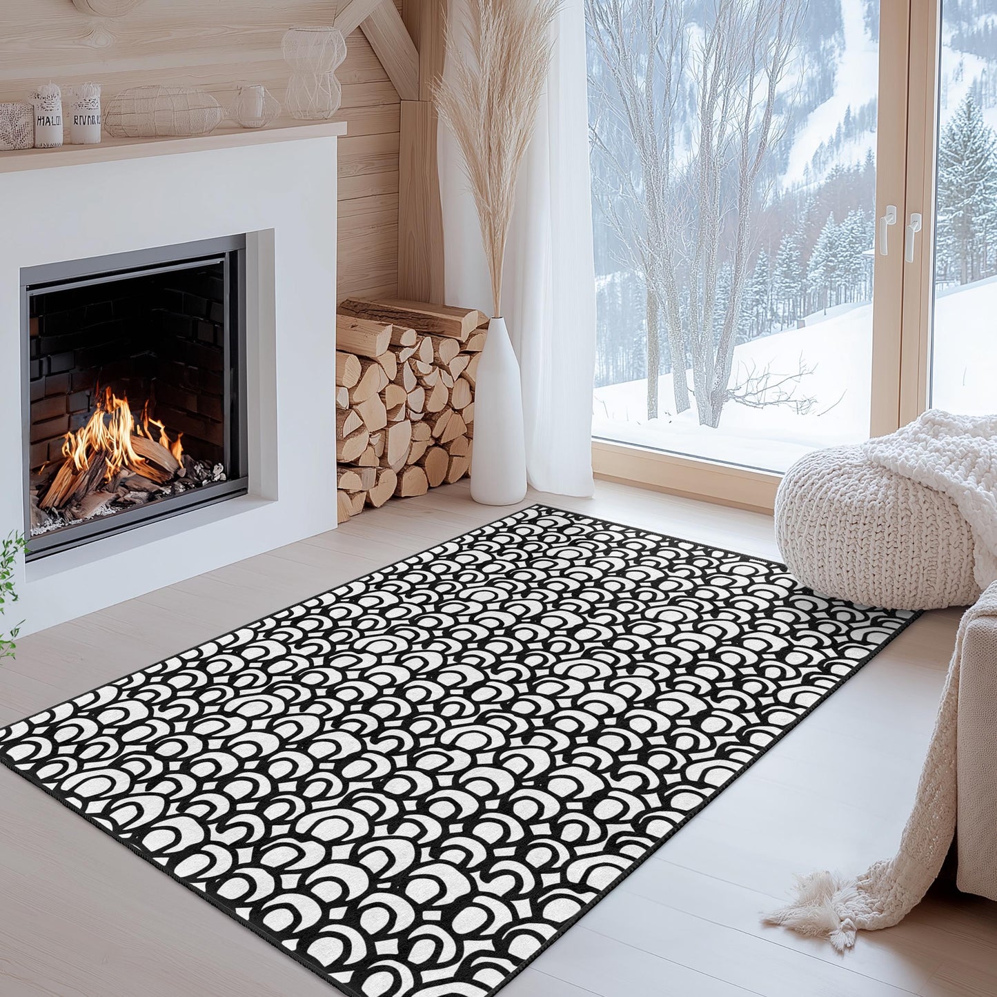 Modern Black and White Abstract Rectangle Rug, Stylish Area Rug for Home Decor, Chic Living Room Carpet, Contemporary Floor Mat