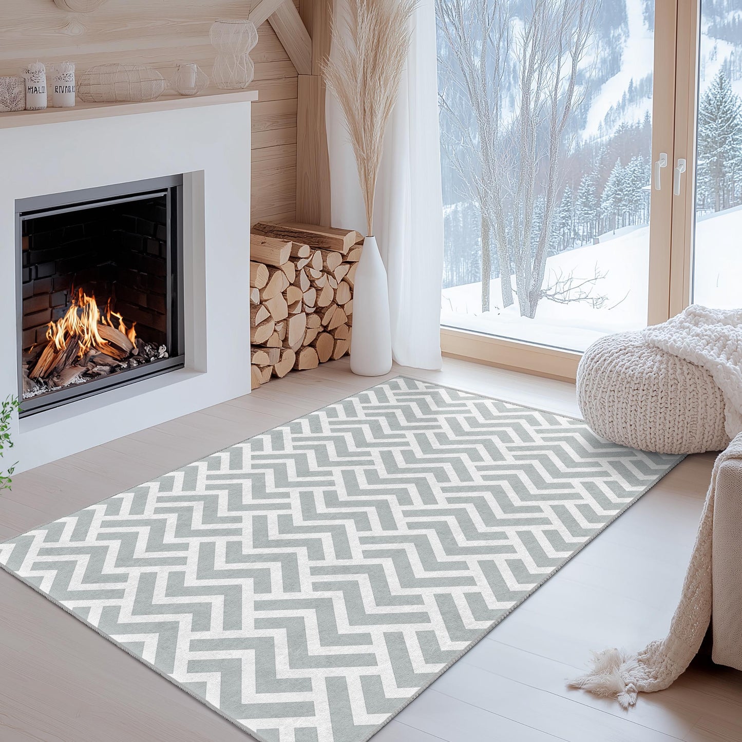 Chevron Pattern Rectangular Area Rug, Modern Living Room Decor, Stylish Gray Rug, Home Interior Carpet, Contemporary Design Rug