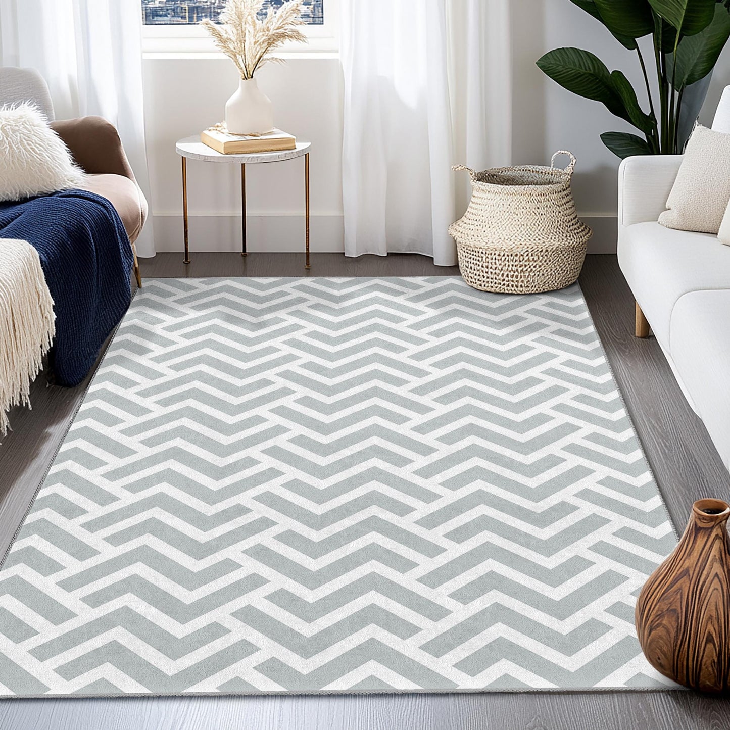 Chevron Pattern Rectangular Area Rug, Modern Living Room Decor, Stylish Gray Rug, Home Interior Carpet, Contemporary Design Rug