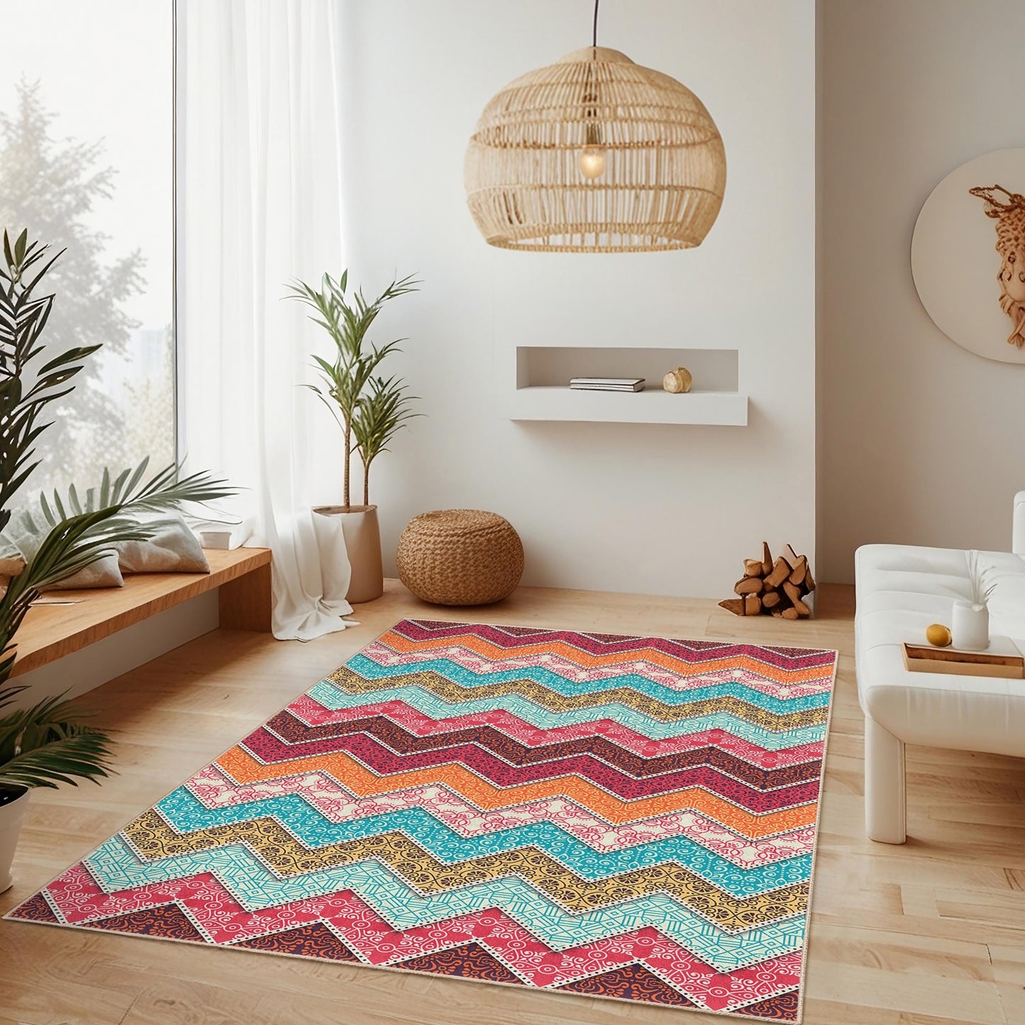 Vibrant Zigzag Pattern Rectangle Area Rug, Colorful Geometric Design Rug, Modern Living Room Carpet, Stylish Home Decor