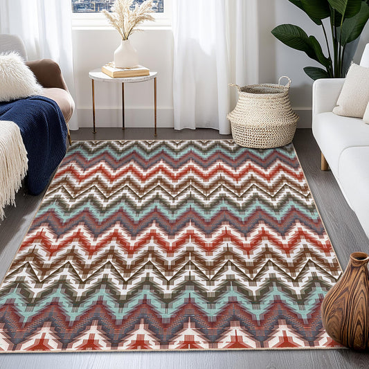 Vibrant Zigzag Pattern Rectangle Area Rug, Colorful Geometric Design Carpet, Modern Living Room Rug, Stylish Home Decor