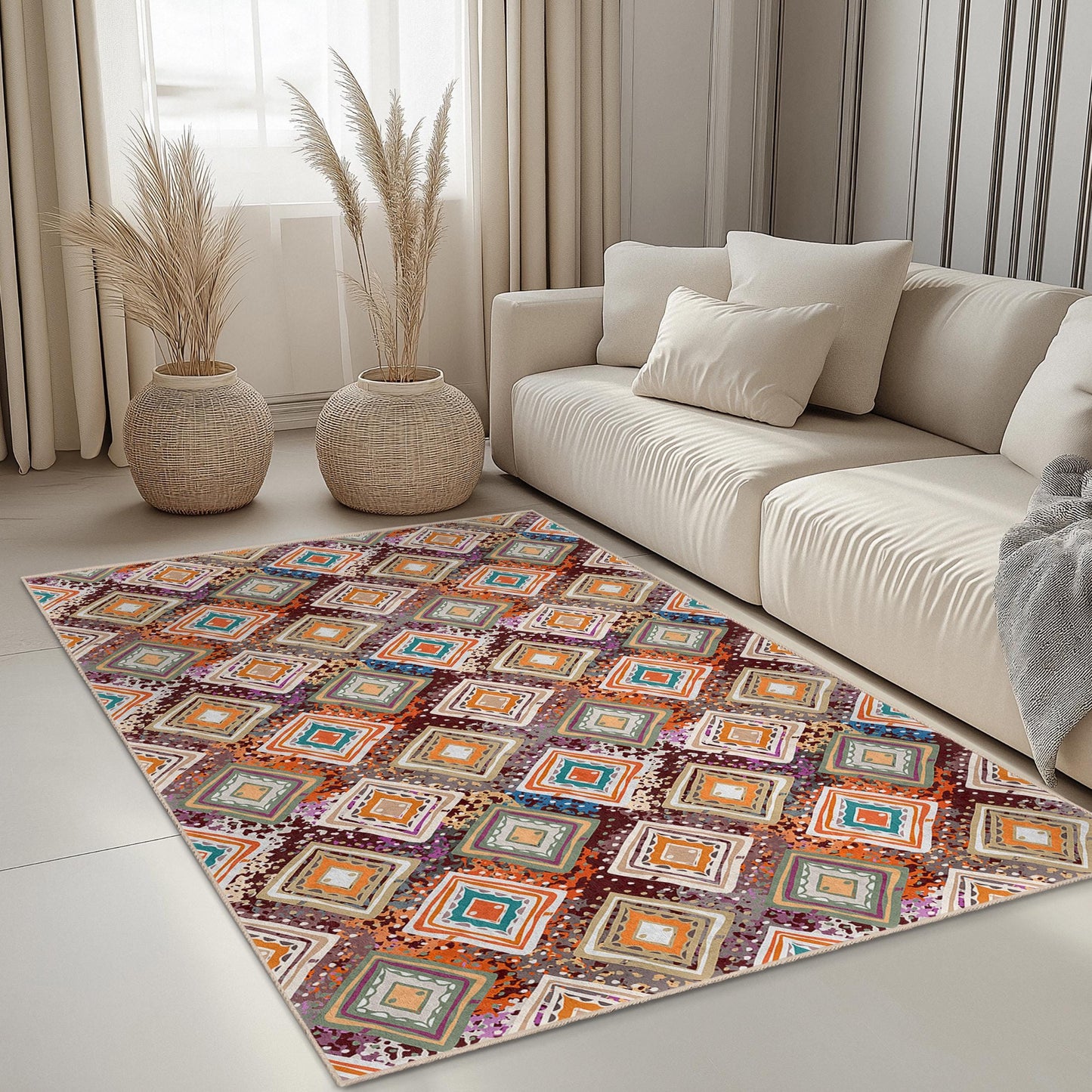 Colorful Geometric Pattern Rectangular Rug, Modern Home Decor Area Rug, Stylish Living Room Rug, Unique Bedroom Carpet