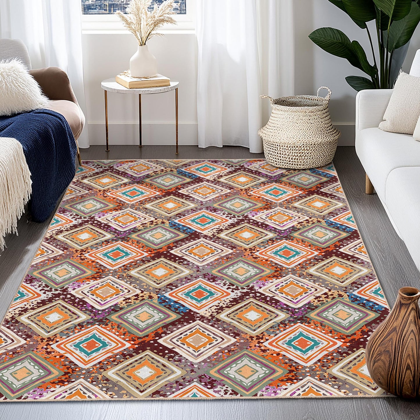 Colorful Geometric Pattern Rectangular Rug, Modern Home Decor Area Rug, Stylish Living Room Rug, Unique Bedroom Carpet
