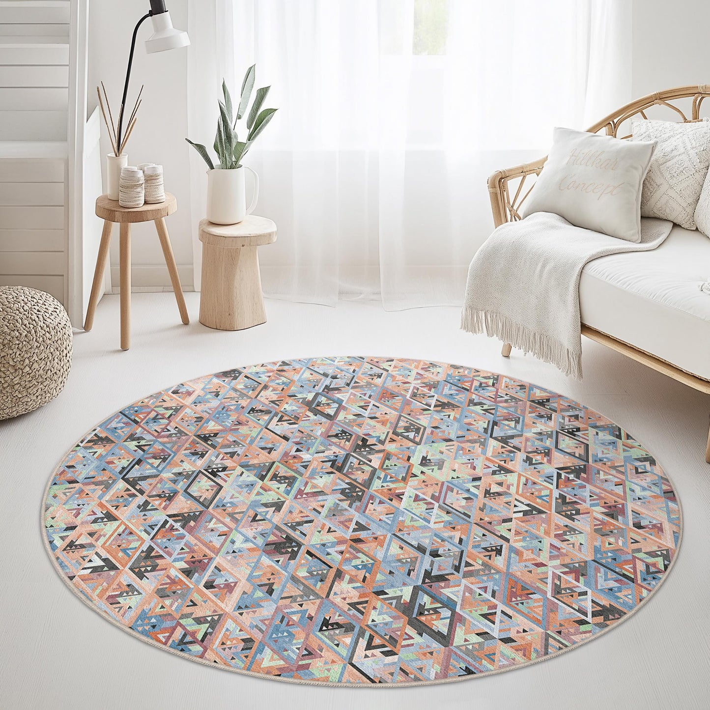 Geometric Round Area Rug: Modern Boho Living Room Carpet