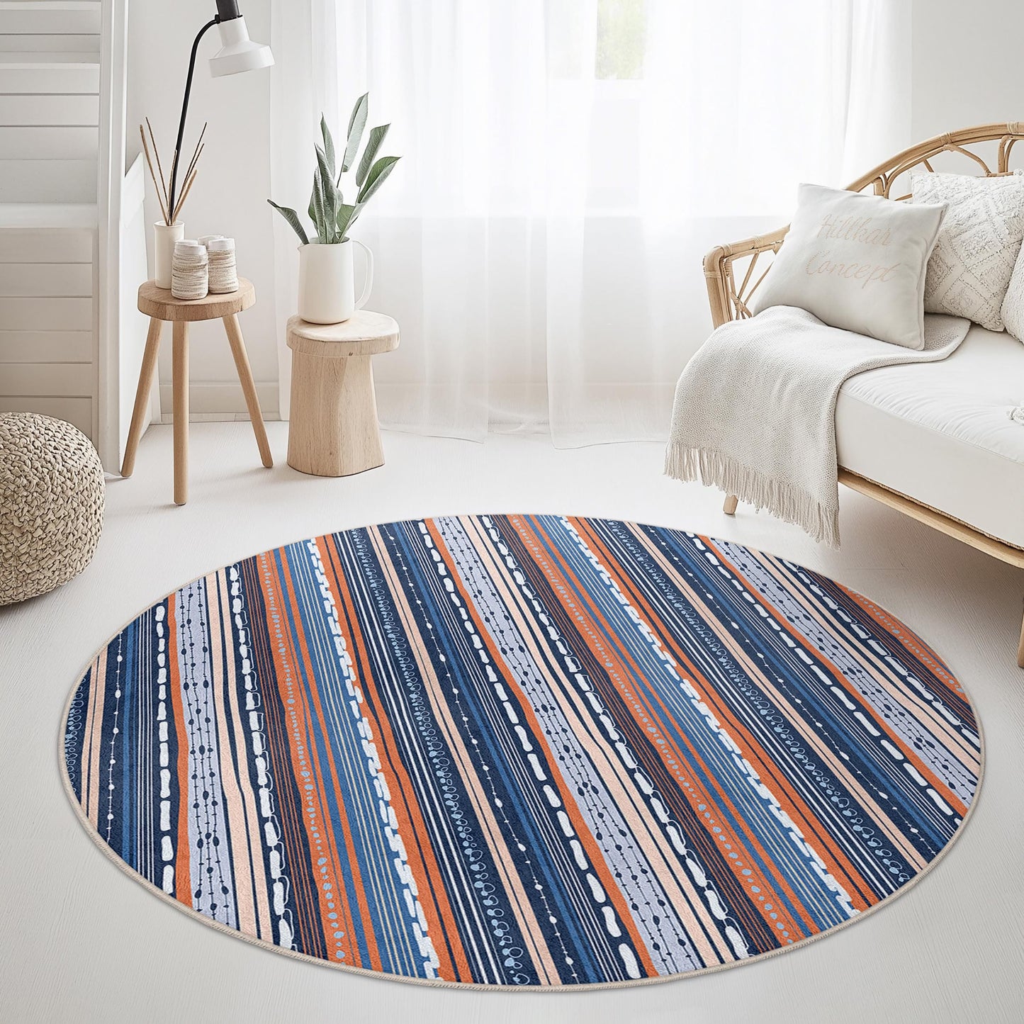 Navy Blue Striped Area Rug, Modern Geometric Rectangular Rug, Soft Indoor Carpet for Living Room, Stylish Home Decor, Multi-Use Rug