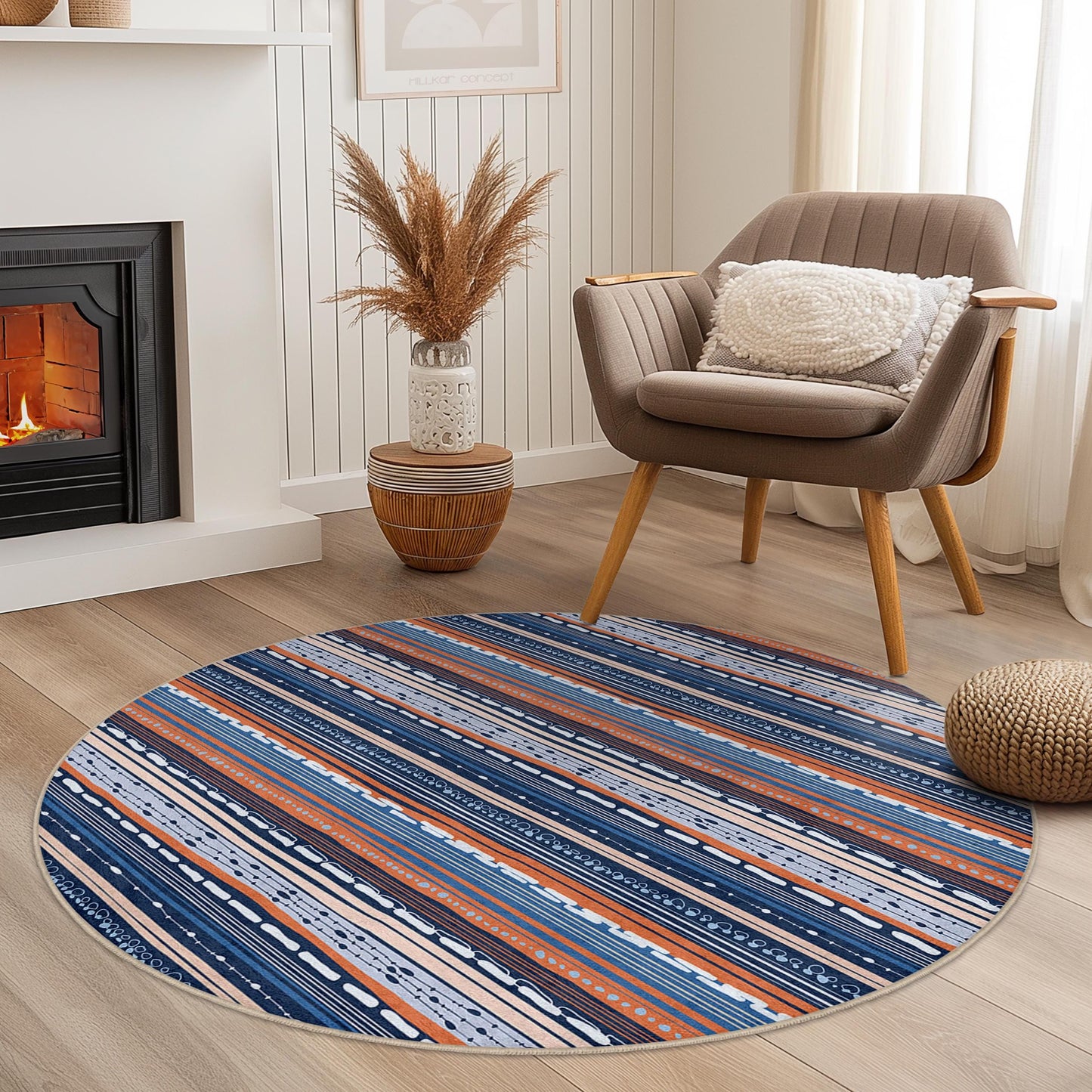 Navy Blue Striped Area Rug, Modern Geometric Rectangular Rug, Soft Indoor Carpet for Living Room, Stylish Home Decor, Multi-Use Rug
