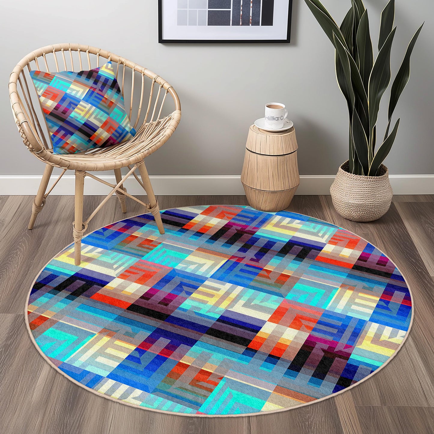 Stylish Geometric Round Area Rug, Modern Abstract Round Carpet, Home Decor Rug, Soft Round Rug for Living Room, Bedroom and Office