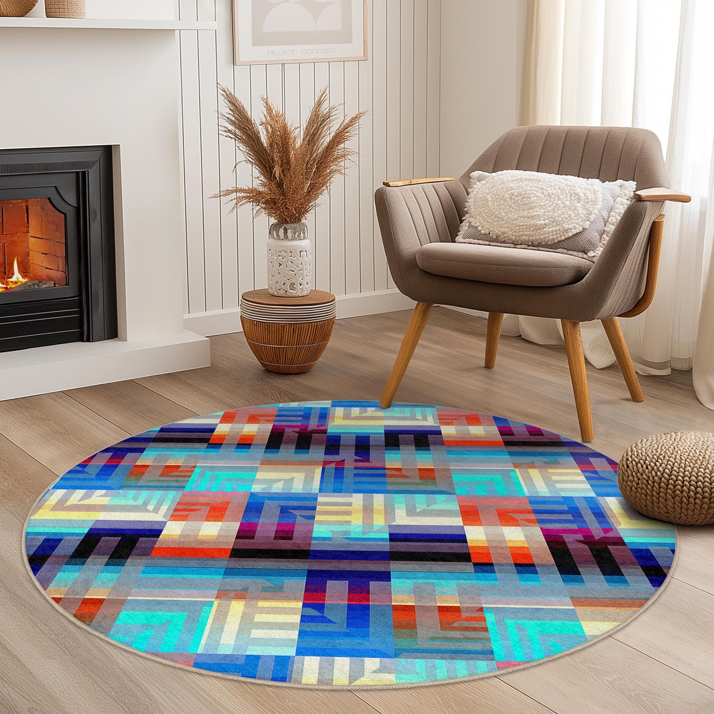 Stylish Geometric Round Area Rug, Modern Abstract Round Carpet, Home Decor Rug, Soft Round Rug for Living Room, Bedroom and Office