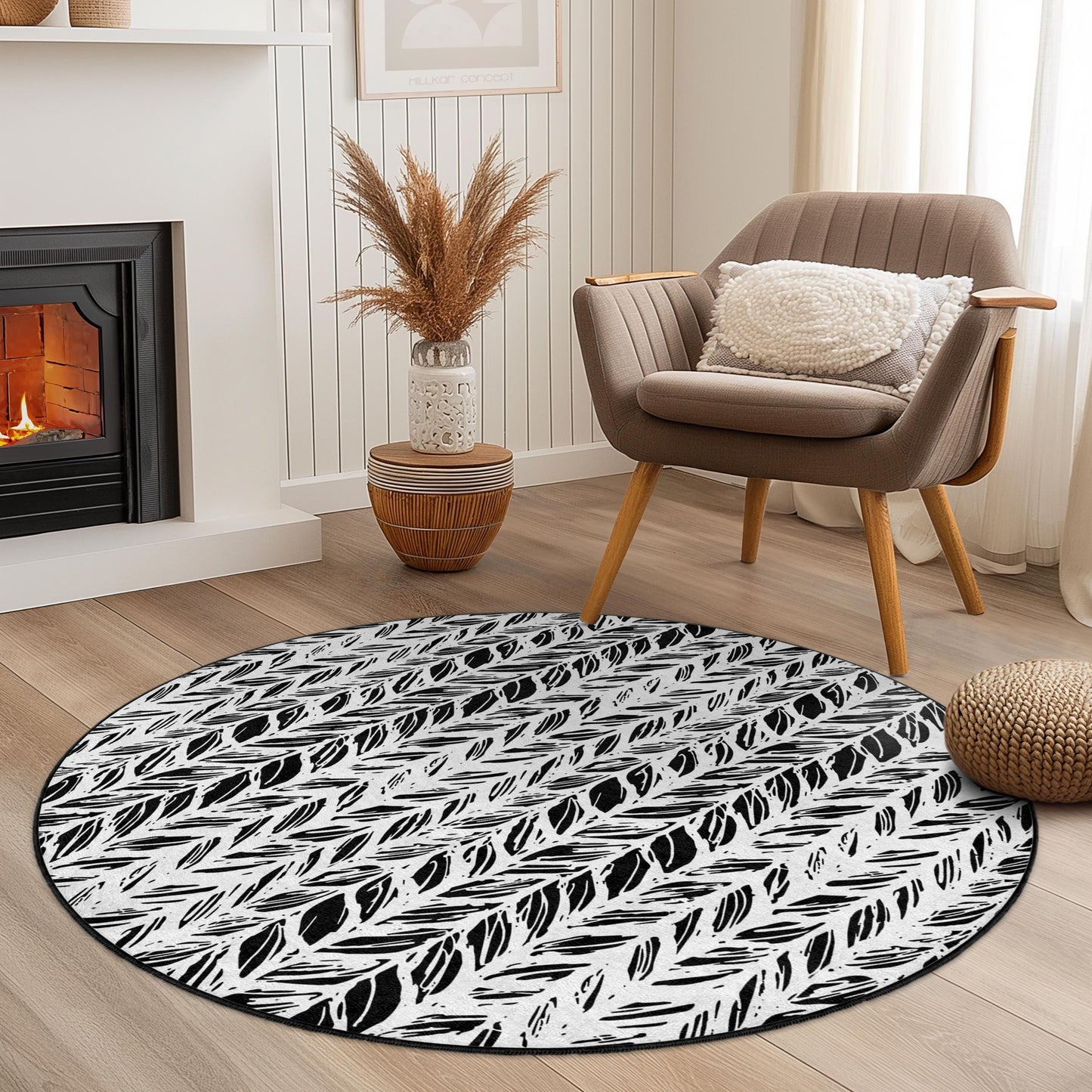 Leaf Pattern Round Area Rug, Modern Round Rug for Living Room, Boho Chic Decor, Soft Round Carpet for Home, Indoor Round Mat