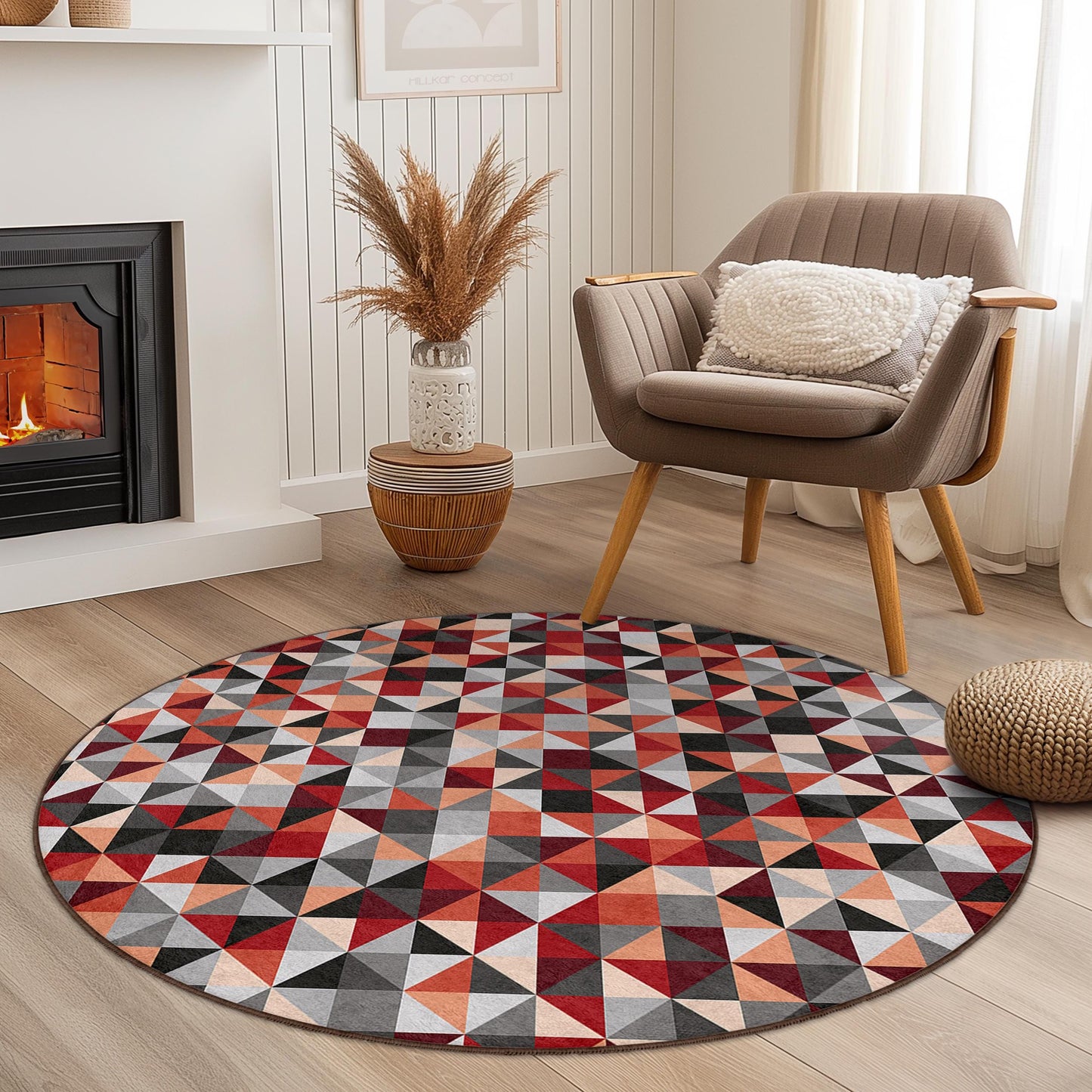 Geometric Pattern Round Area Rug, Modern Round Carpet, Contemporary Circle Rug for Home Decor, Unique Round Floor Mat