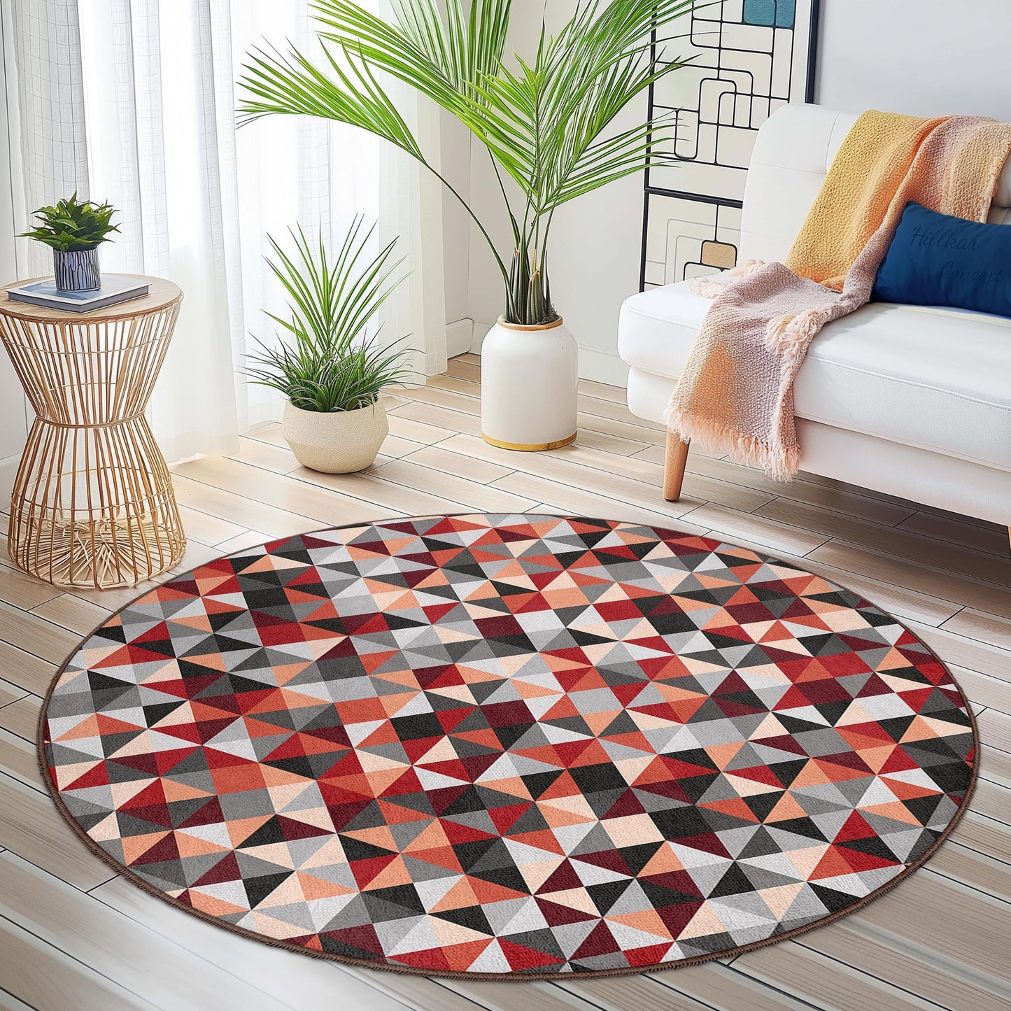 Geometric Pattern Round Area Rug, Modern Round Carpet, Contemporary Circle Rug for Home Decor, Unique Round Floor Mat