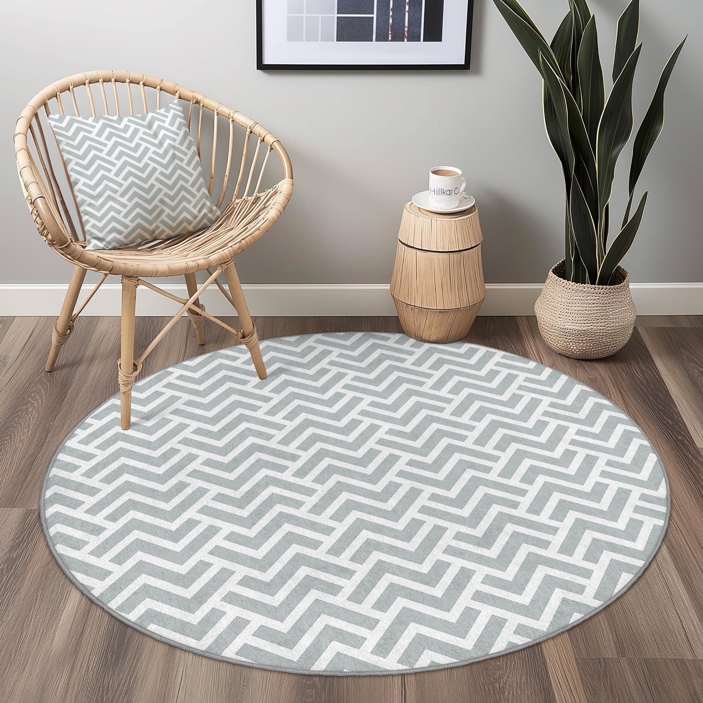 Chevron Pattern Round Area Rug, Modern Round Rug for Living Room, Stylish Round Carpet, Soft Grey Round Rug, Decorative Round Rug
