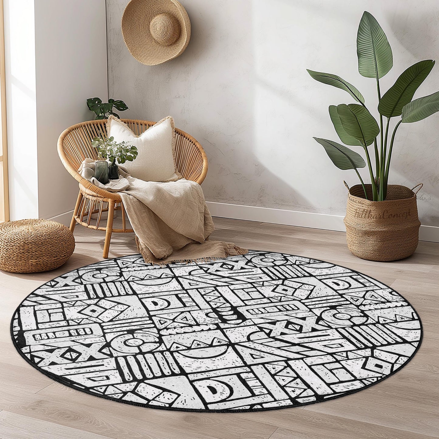 Geometric Pattern Round Area Rug, Modern Circular Rug for Living Room, Stylish Home Decor, Unique Round Floor Mat